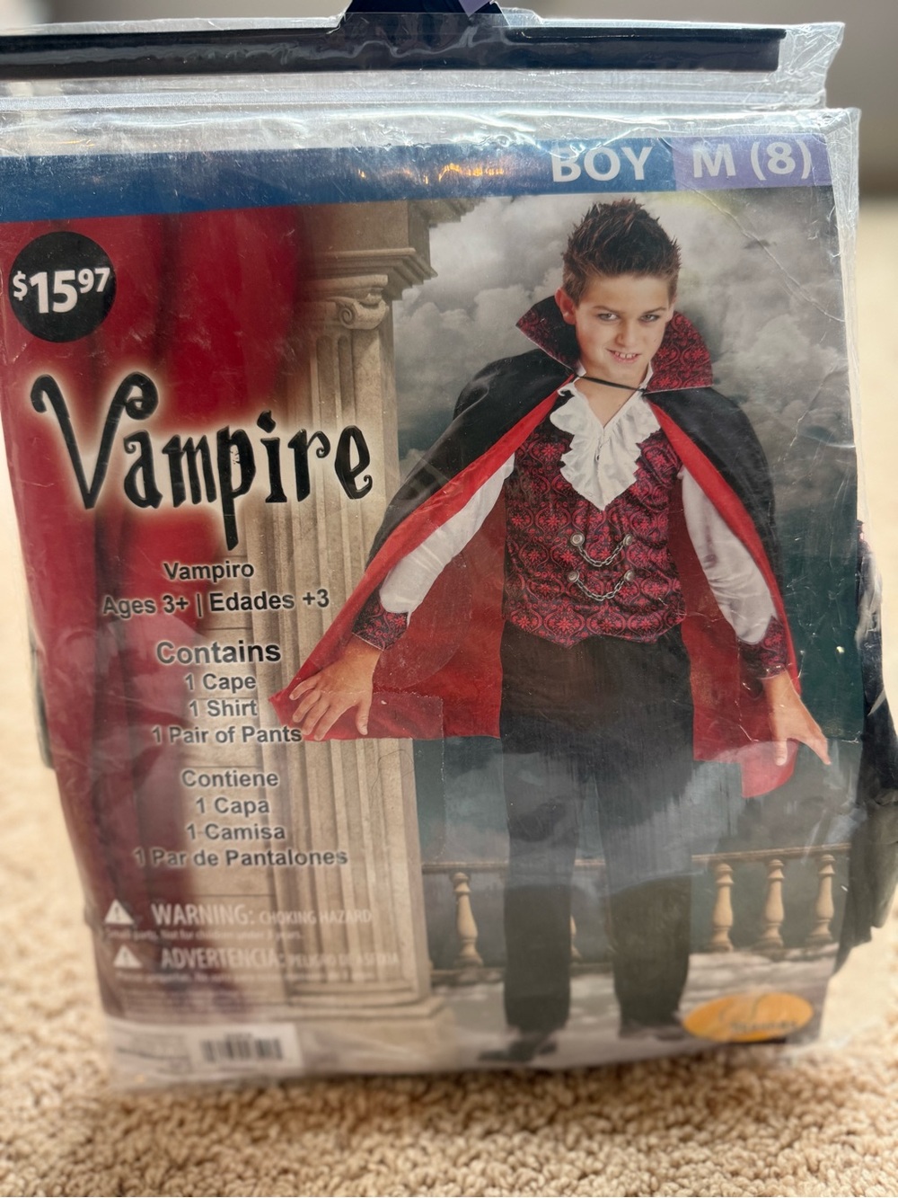 Boys Vampire Costume with Black & Red Cape - Classic Halloween Outfit